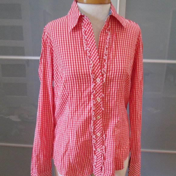 Lilly Pulitzer Tops - Lilly Pulitzer Cotton Gingham & Ruffle Button Front L/S